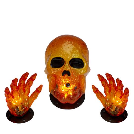 8.5" Lighted Orange Skull & Hands Outdoor Halloween Decoration